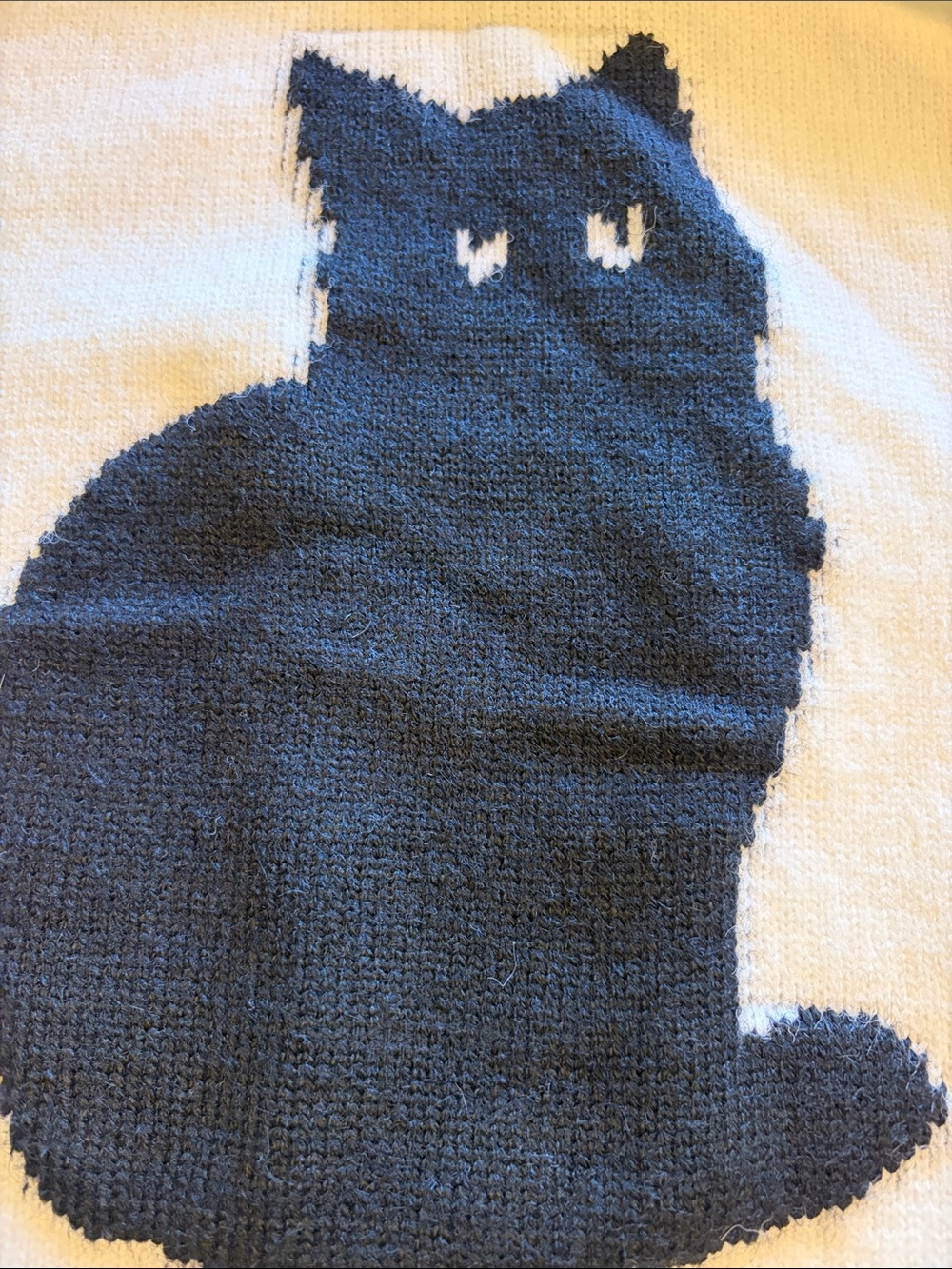 Japanese White Sweater with Black Cat Graphic - Picture 6 of 8